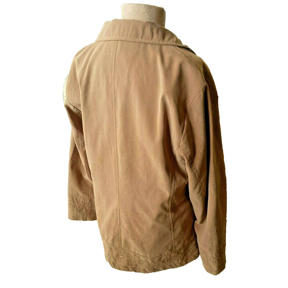 London Fog All Weather Suede Brown Embroidered Jacket Drawstring Zipper Med - Picture 2 of 12